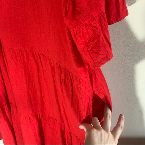 Red Flowey Peplum Sleeve Midi Dress WITH POCKETS - Picture 9 of 15